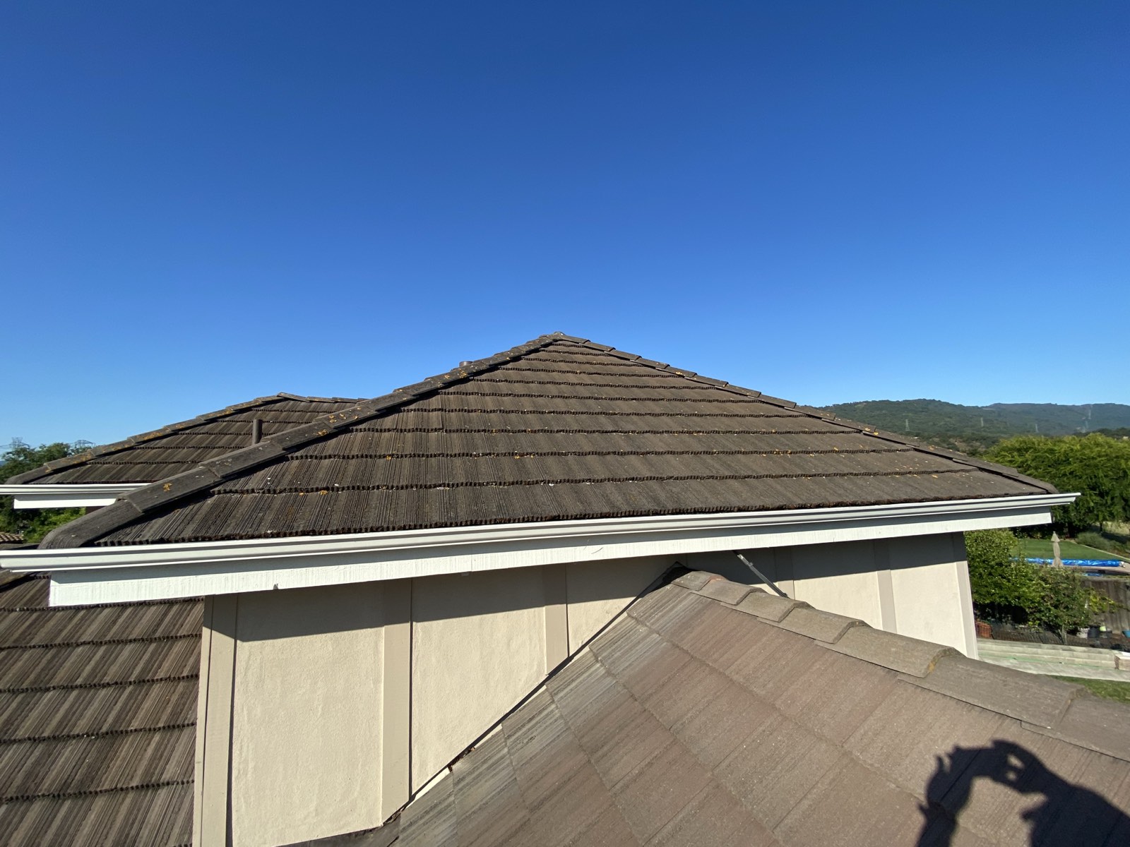 Before — Cupertino tile roof with algae and moss before service