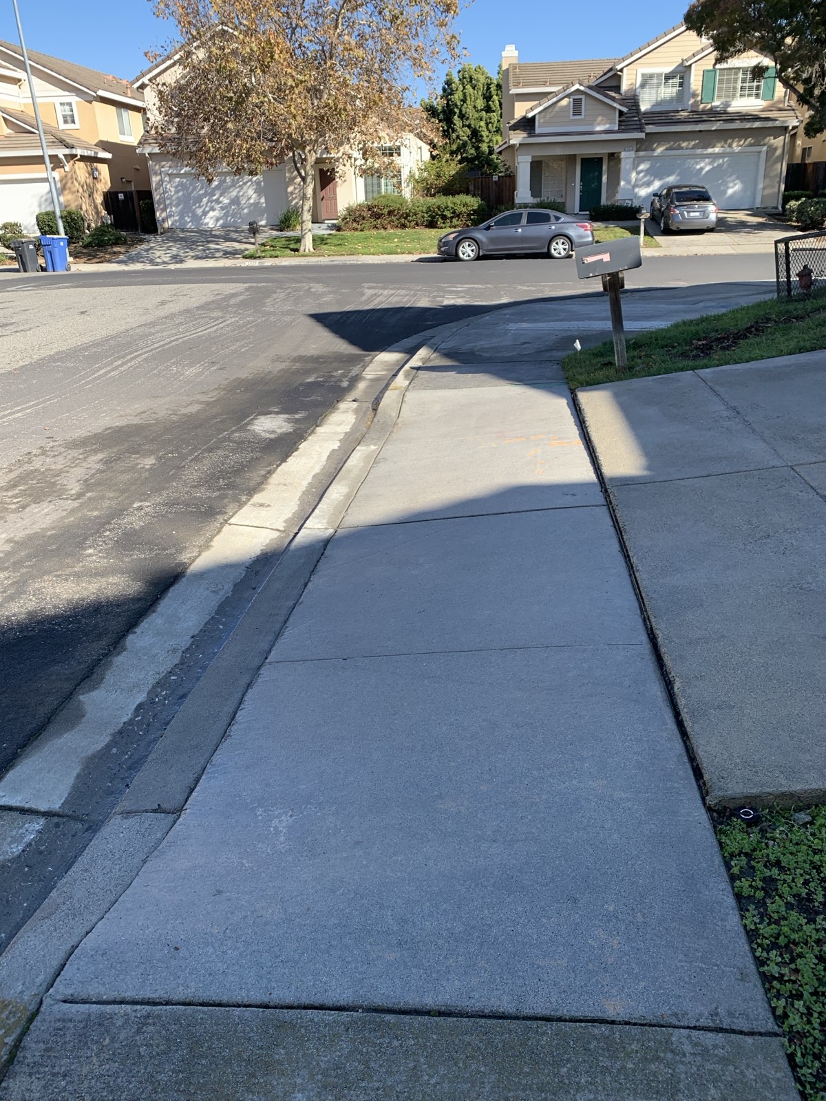 After — cleaned driveway apron and public sidewalk at the Fremont home, looking down the street
