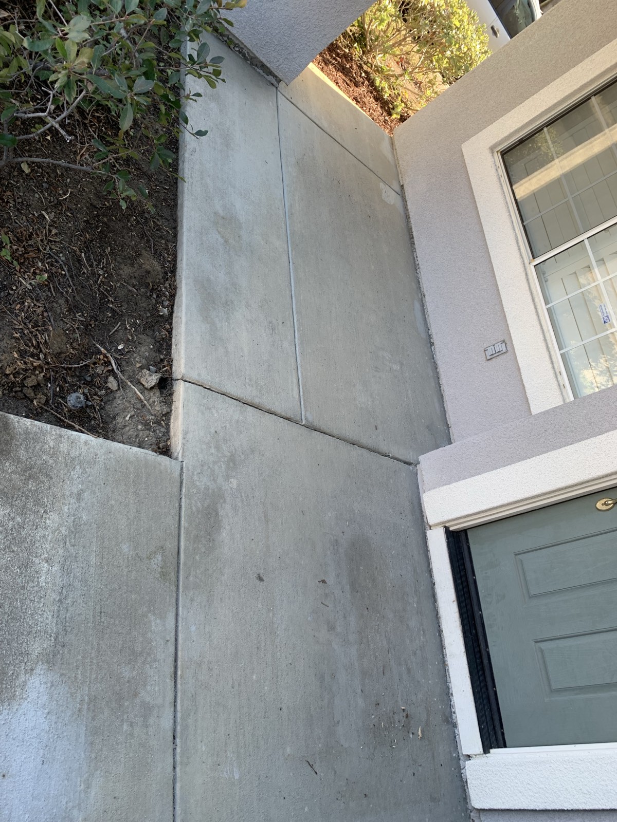 Before — concrete walkway beside the front entry of the Fremont home prior to surface cleaning