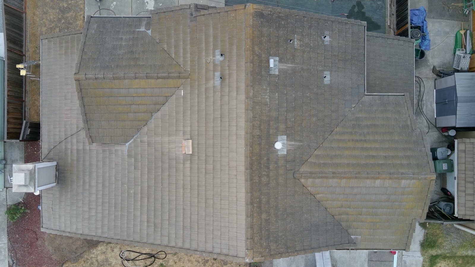 Before — Fremont concrete tile roof with lichen and algae staining