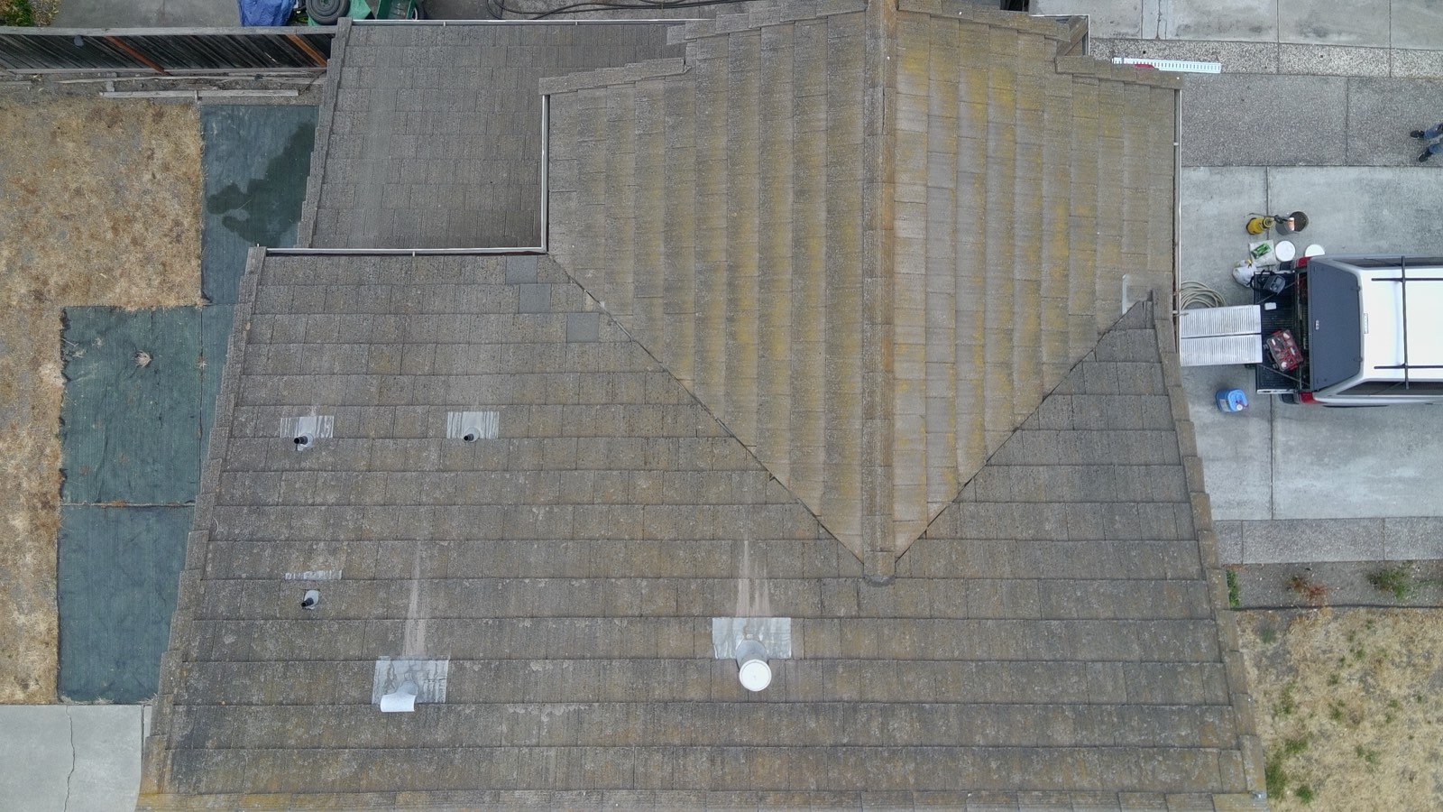 Before — Fremont flat tile roof with heavy biological growth