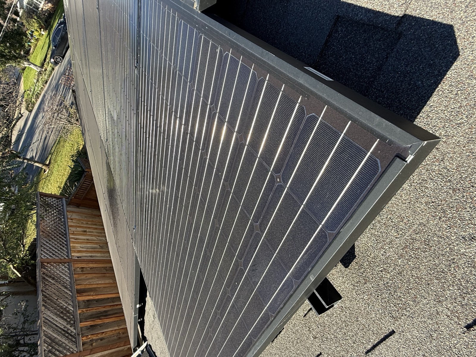 Before — Los Altos solar array showing pollen and organic soiling before service