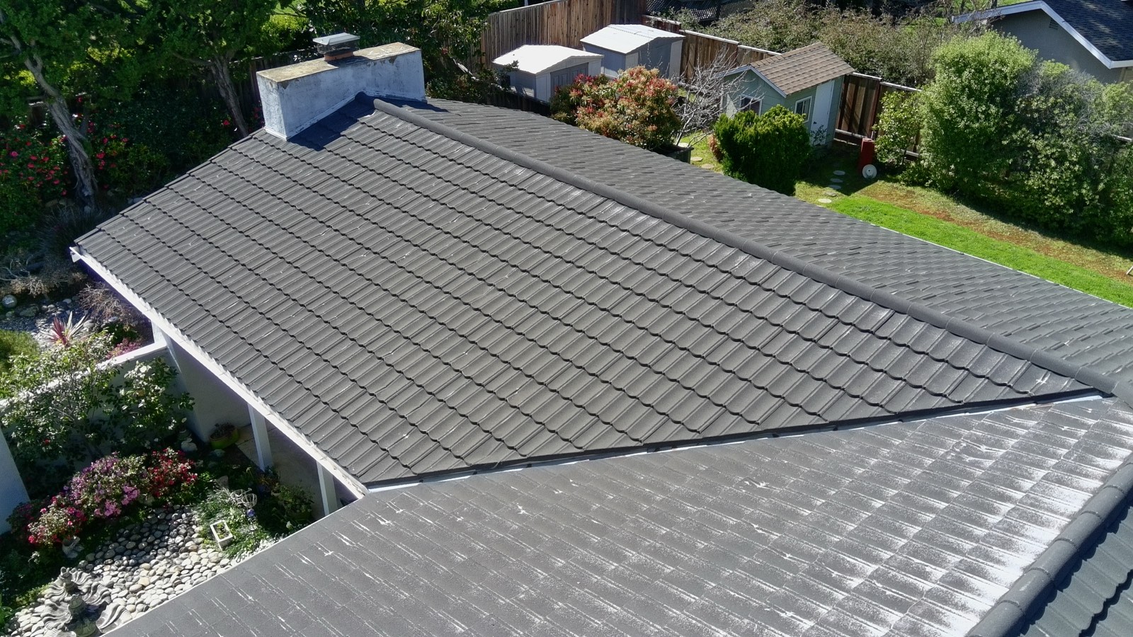 After — Monte Sereno roof clean after soft wash, gutters flushed