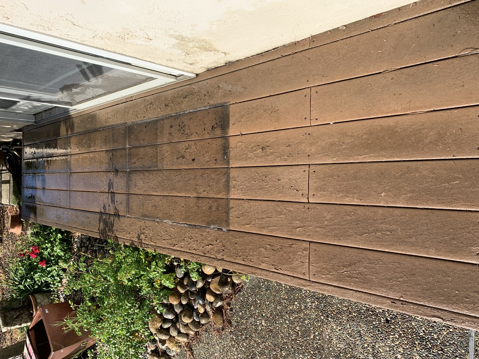 Before — Sunnyvale hardscape surfaces with organic growth before cleaning